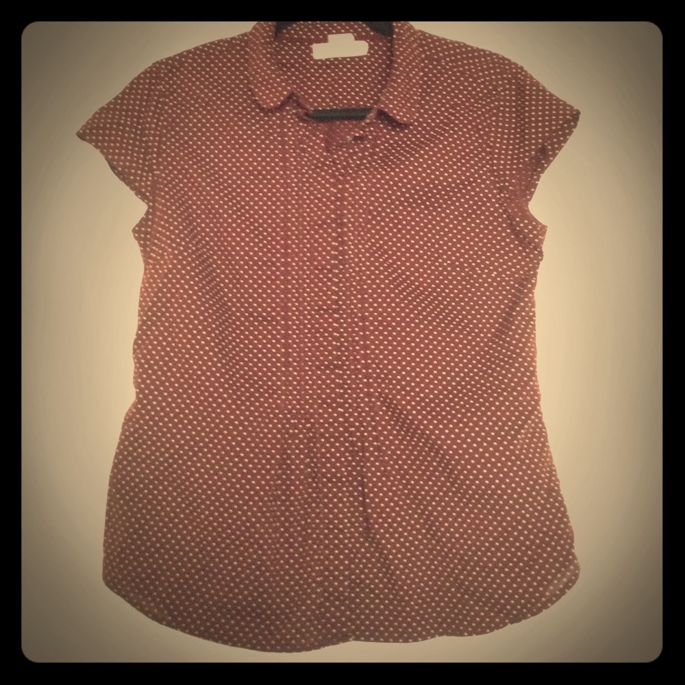 H&M Burgundy polka Dot Button-Down Blouse 10